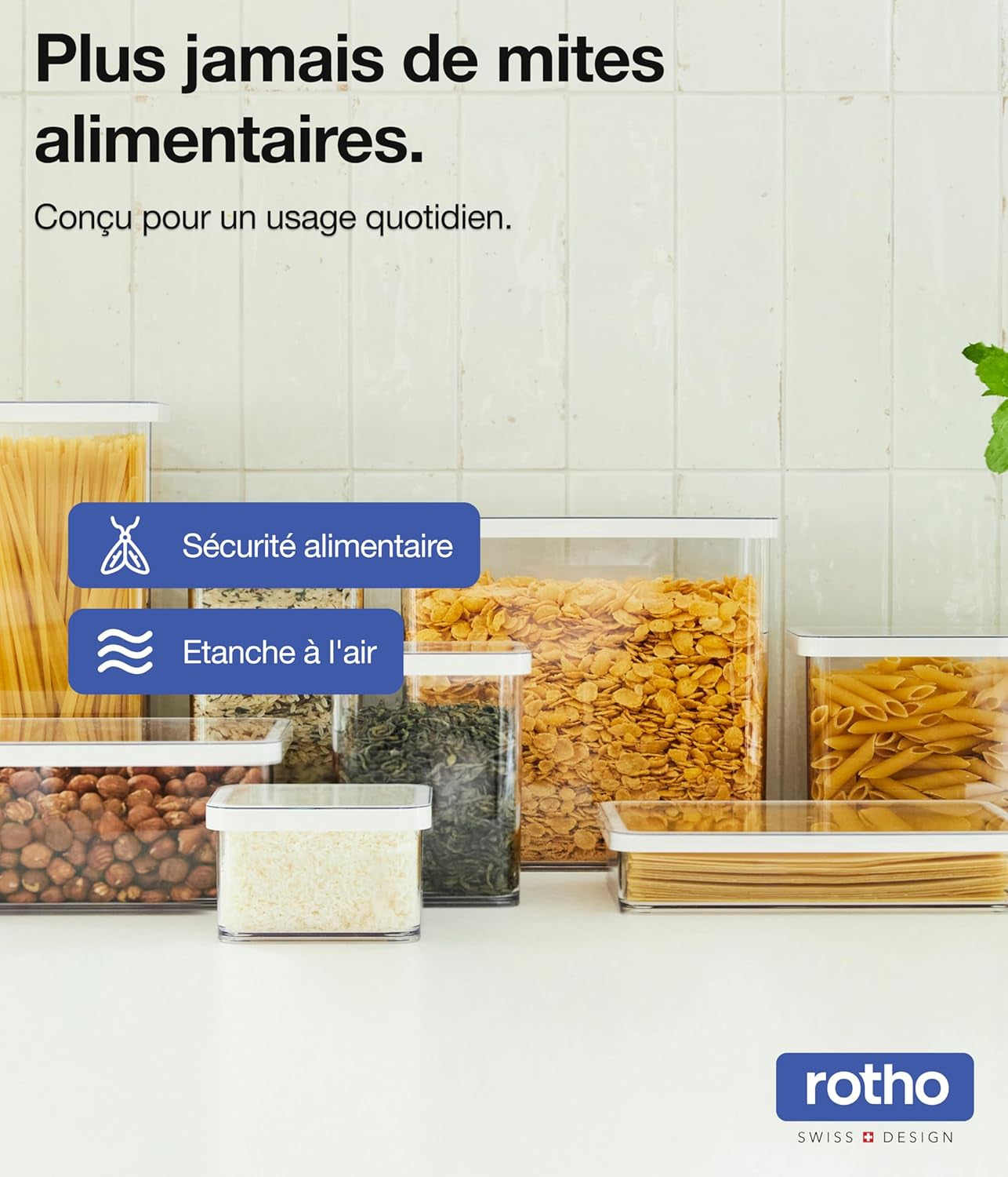 Rotho Loft sada 5 dóz s víčkem, různé velikosti, potravinářský plast bez BPA (PP), průhledná/červená, (21,4 x 21,4 x 23,5 cm) dózy na potraviny Naty Shop
