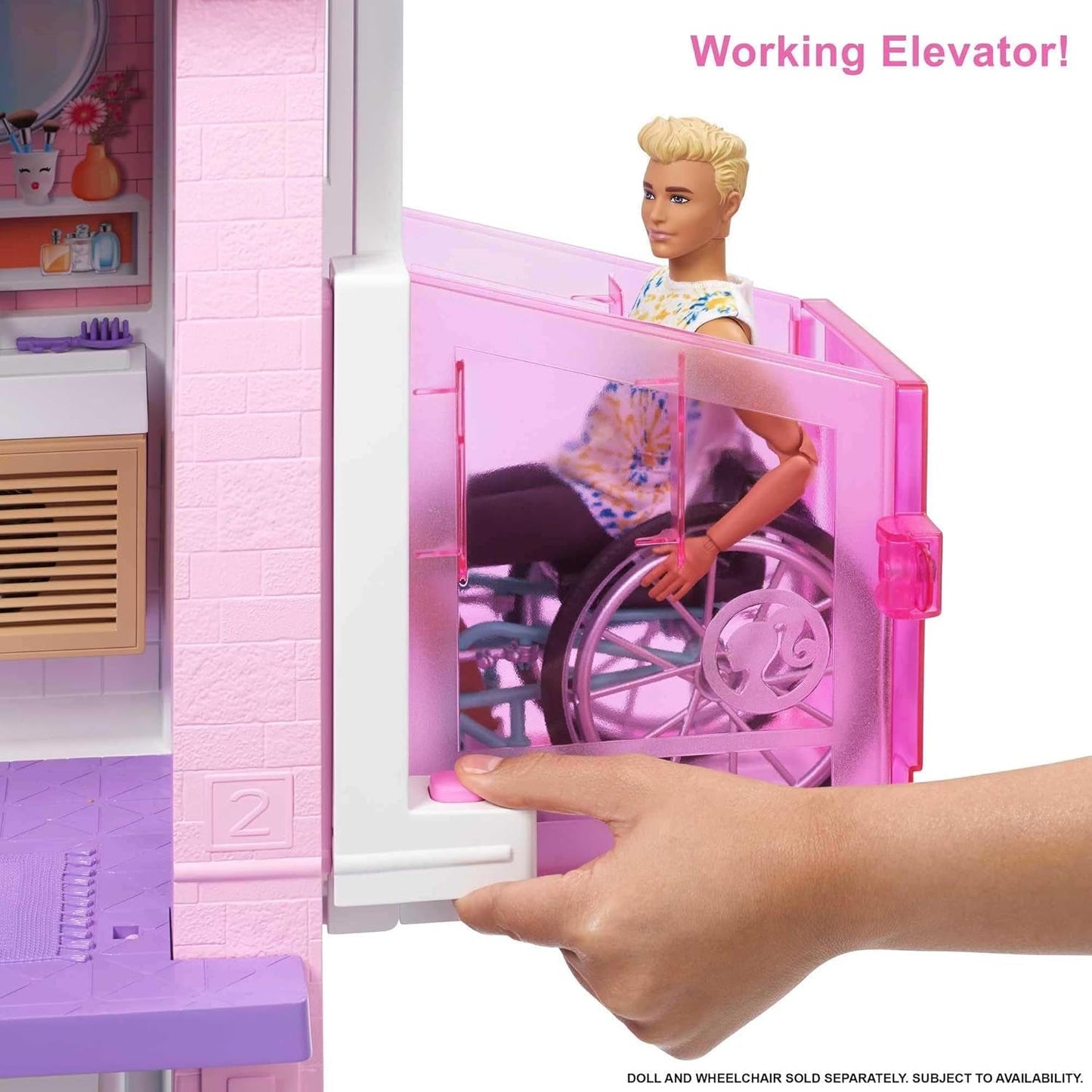 Dům snů Barbie (114 cm), 3patrový domeček pro panenky, bazén, skluzavka, výtah pro invalidní vozíky, 75 doplňků, panenky, vhodné jako dárek pro děti od 3 let, GRG93