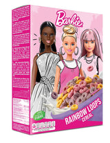 Barbie Rainbow Loops cereálie, barevné kroužky pšenice, ovsa a kukuřice s ovocnou příchutí pro perfektní snídani, 1 balení (1 x 350 g)