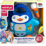 Hudební přehrávač karaoke WinFun, design tučňáka, s blikajícími světly a echo efekty, v modré barvě, hravý styl, připojení USB Baby Toys Naty Shop