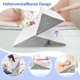 DĚTI Polštář s nastavitelným klínem, polštář na čtení z pěny s vysokou hustotou do postele a na pohovku, Ergonomický polštář na hlavu s klínovým klínem pro spánkovou apnoe, polštář na nohy/záda na hraní a čtení (bílá a šedá)