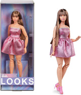 Panenka Barbie Looks, sběratelská figurka č. 24 s hnědými vlasy a moderní módou Y2K, třpytivé šaty bez ramínek s vysokými podpatky, HRM16 Naty Shop Dolls Výchozí název