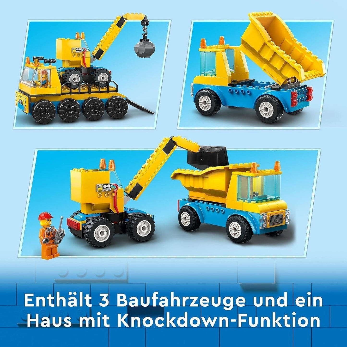 LEGO 60391 Městská stavební vozidla a jeřáb s demoliční koulí, bagr, sklápěč a transportní vozidla, vzdělávací hračka pro děti od 4 let Stavebnice Besuche den LEGO-Store