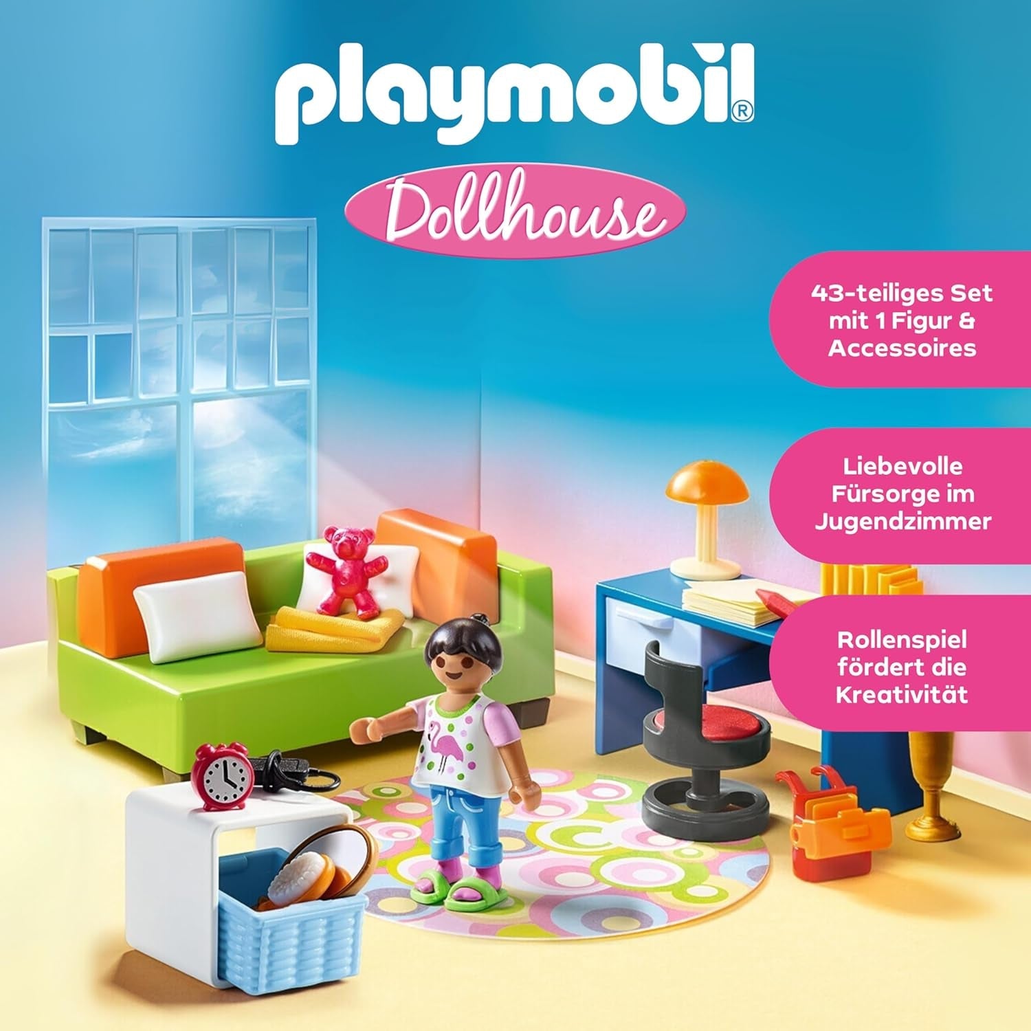 PLAYMOBIL Domeček pro panenky 70209 Pokoj pro mládež s figurkou dívky a doplňky, věk 4+