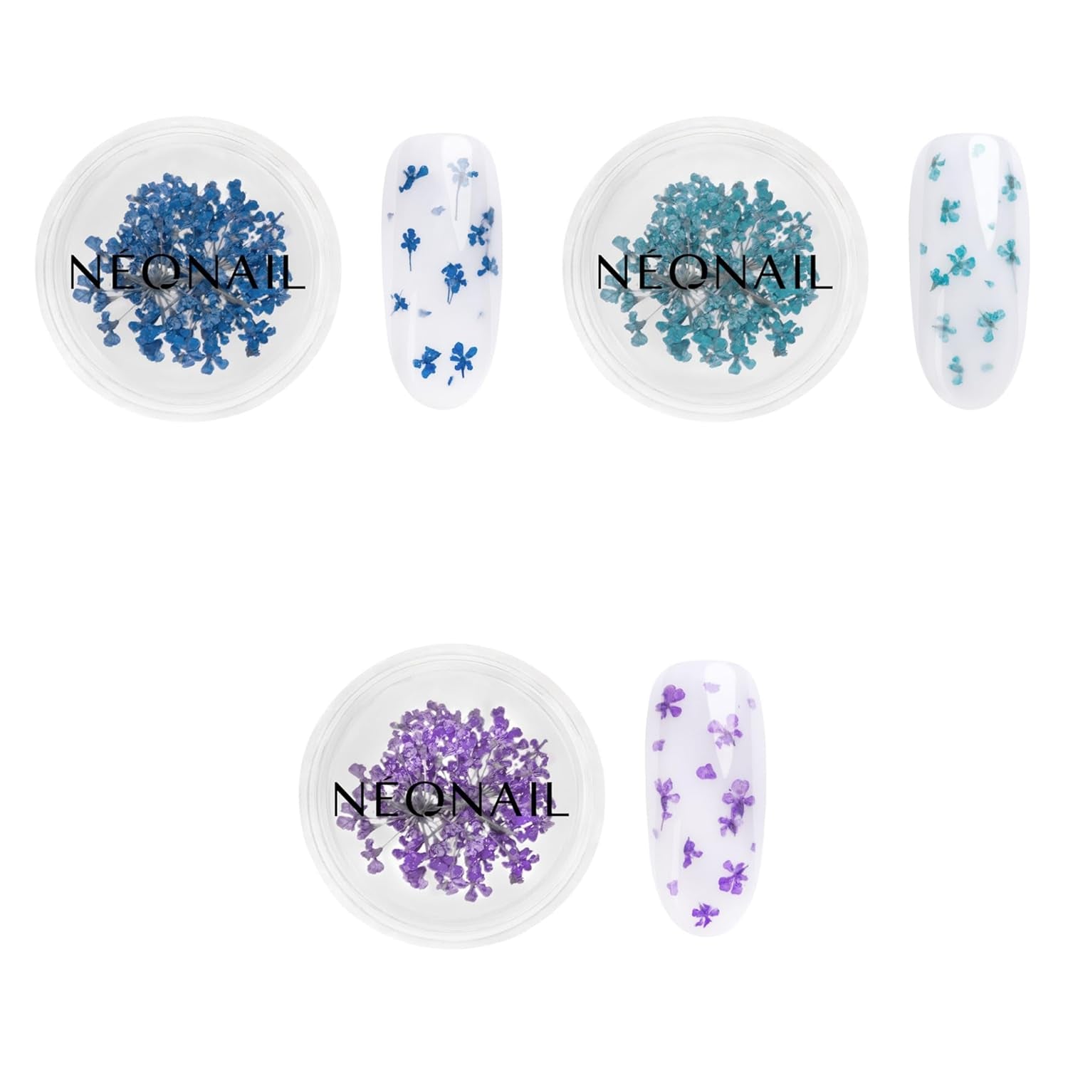 NÉONAIL Sada květin na nehty - Trockenblumen - Getrocknete Blumen - Nageldesign Zubehör - Nageldekorationen - Getrocknete Blüten - Dekorace na nehty - Gelnägel Zubehör - 3 barvy - Rosa, Lila, Orange