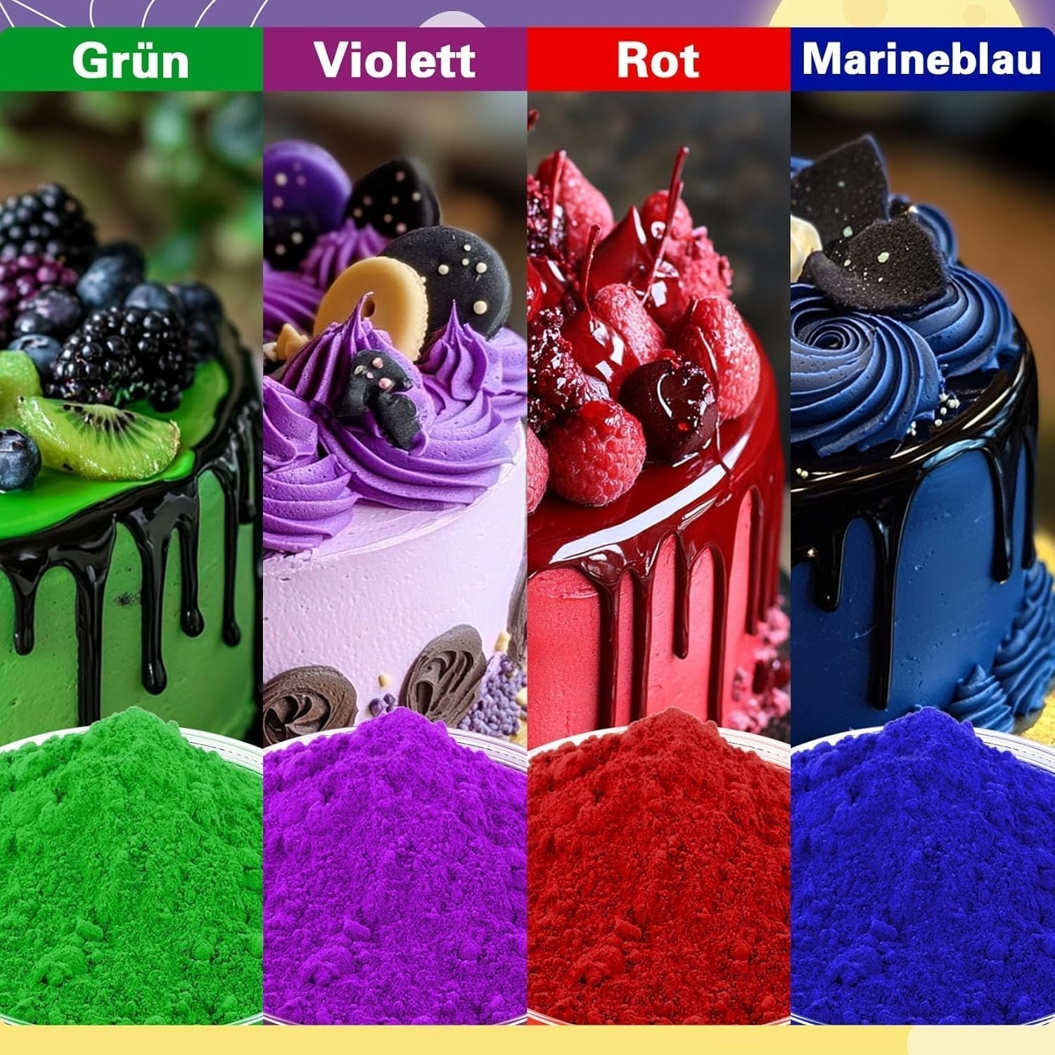 Food Color Powder – 4 Colors Food Color, Koncentrovaná Food Color, Červená Zelená Modrá Purpurová Food Color pro zdobení dortů, pečení, polevu, dezerty, vaření – 5G