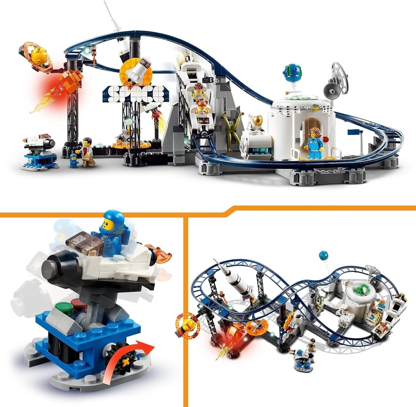 Stavebnice LEGO 31142 Creator 3 v 1 Vesmírná horská dráha pro děti s funkčními vozíky, přestavbami na věž s volným pádem nebo kolotočem s raketami a svítícími kostkami Stavebnice Besuche den LEGO-Store