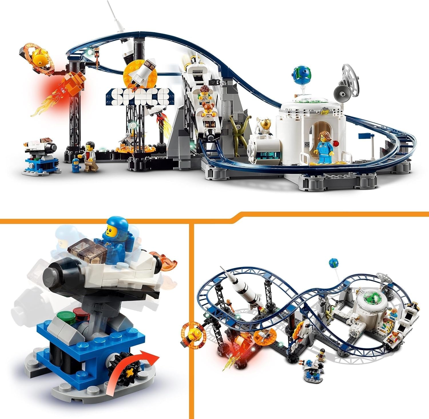 Stavebnice LEGO 31142 Creator 3 v 1 Vesmírná horská dráha pro děti s funkčními vozíky, přestavbami na věž s volným pádem nebo kolotočem s raketami a svítícími kostkami Stavebnice Besuche den LEGO-Store