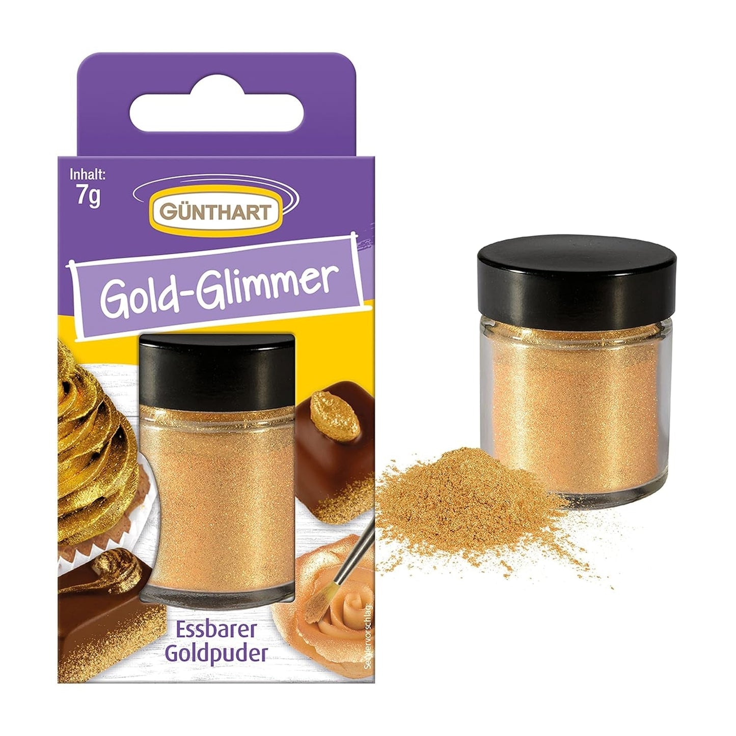 Günthart Backdecor Gold Powder – jedlé třpytky, potravinářské barvivo v prášku, třpytky na nápoje – malé třpytky se zlatým prachem pro nadšence do pečení, 1 balení (1 x 7 g)