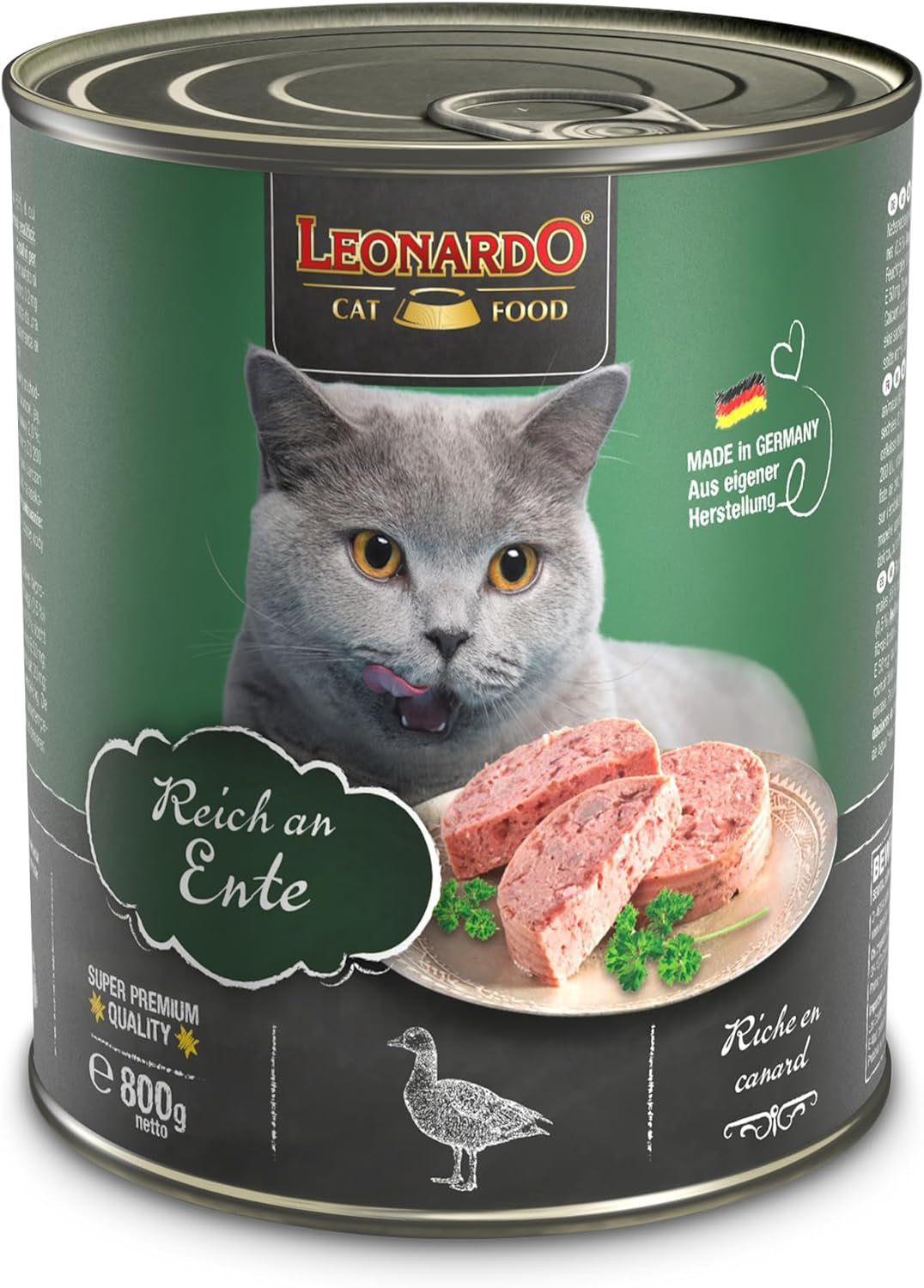 LEONARDO Mokré krmivo [6x800g kachna] | Mokré krmivo pro kočky bez obilovin | Complete Wet Canned Food