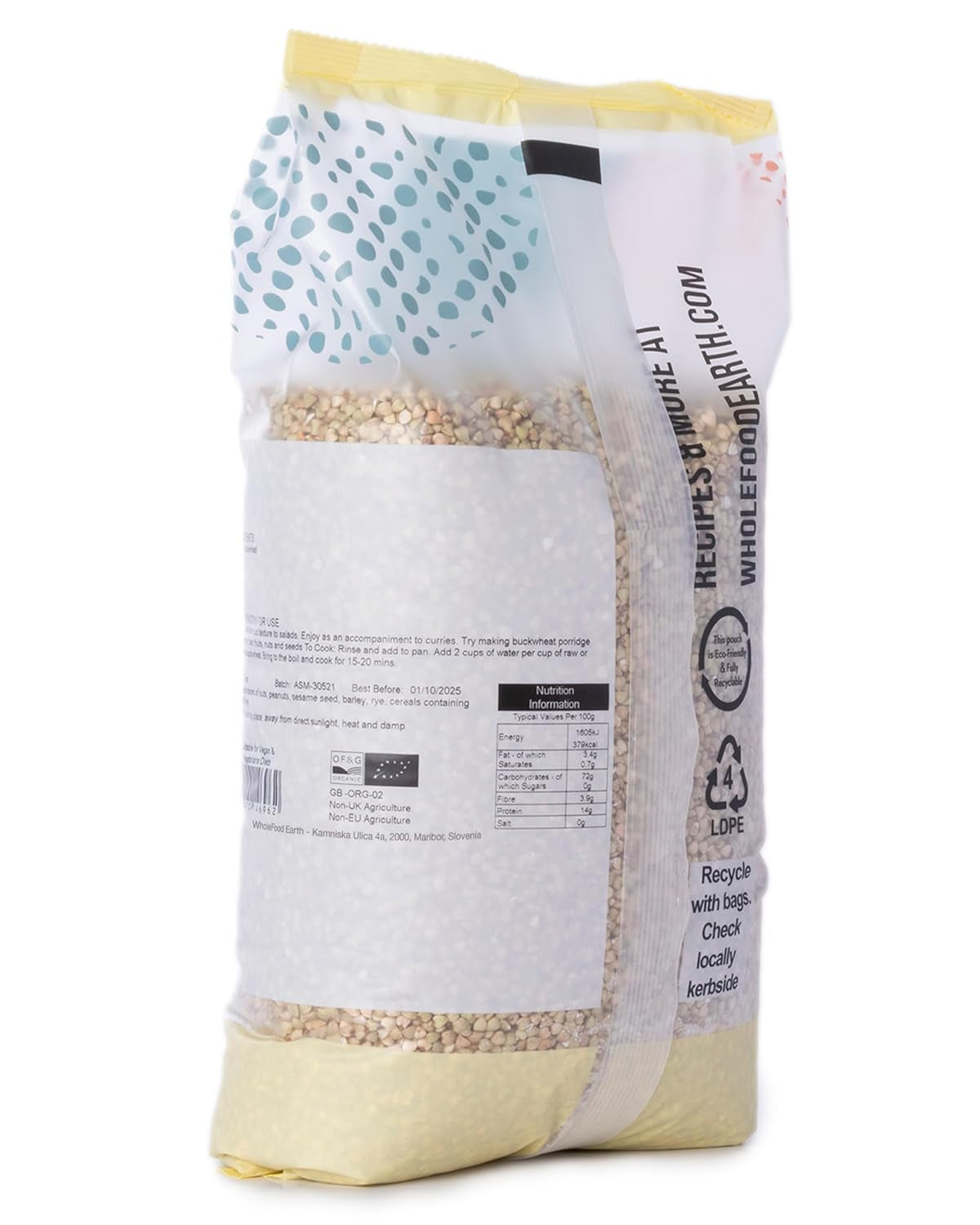 Wholefood Earth Organic Pohanka - 3 kg - Bez GMO - Vegan - Vysoký obsah vlákniny - Certifikované BIO