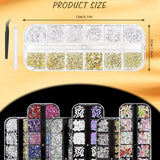 Nail Charms,6 Boxen Gold Silver Nagel Charms 3D Gold Bogen Stern Art Dekoration+6200 Strassstein ​​Bunt Steine ​​​​AB Perlen Diamanten, 3D Legierung Bow Nail Gems Nagel Deko Für Frauen Nagel (6-A)