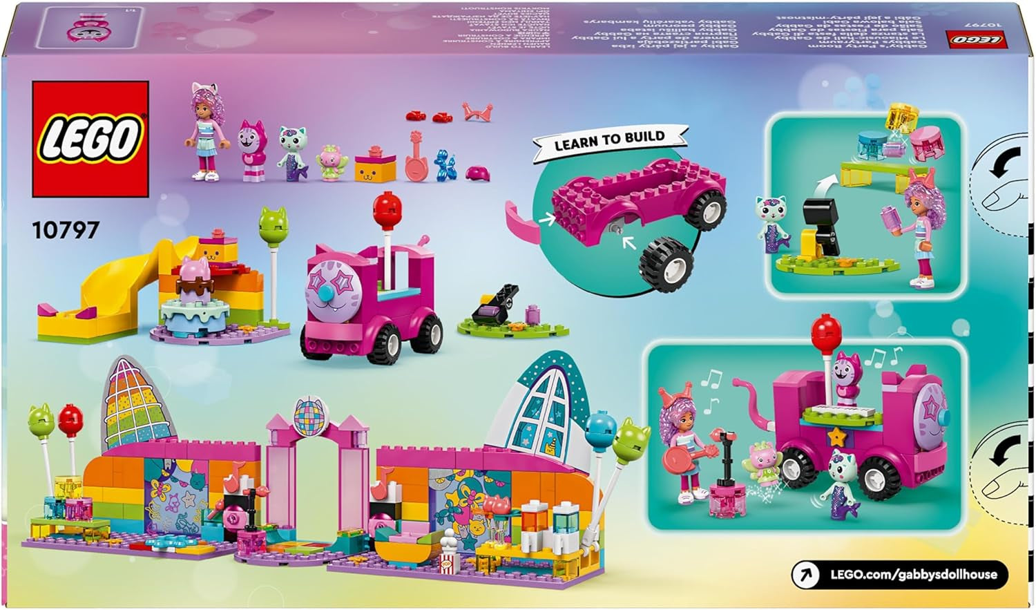 LEGO 4+ Gabby's Dollhouse Gabby's Party Room, Disco Playset se skluzavkou a figurkami zvířat pro kreativní hraní rolí, dárek pro dívky a chlapce od 4 let 10797 Stavebnice Besuche den LEGO-Store