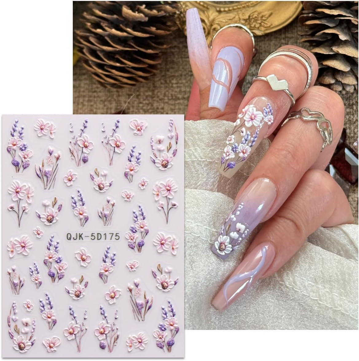 JMEOWIO 3D Nálepka na nehty Blumen Nálepka na nehty Selbstklebend Nagelaufkleber 5D Stereoskopické jarní letní dekorace Nageldesign Zubehör 4 Blatt