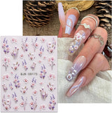 JMEOWIO 3D Nálepka na nehty Blumen Nálepka na nehty Selbstklebend Nagelaufkleber 5D Stereoskopické jarní letní dekorace Nageldesign Zubehör 4 Blatt