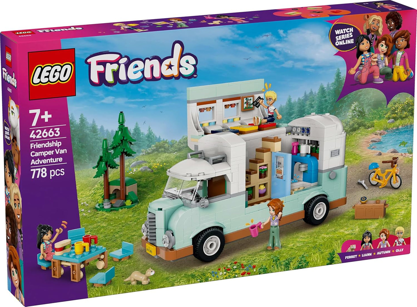 Karavana LEGO Friends, stavebnice na hraní rolí s karavanem, dárek pro dívky od 7 let, kreativní sada se 3 minifigurkami a figurkou fretky 42663 Stavebnice Besuche den LEGO-Store