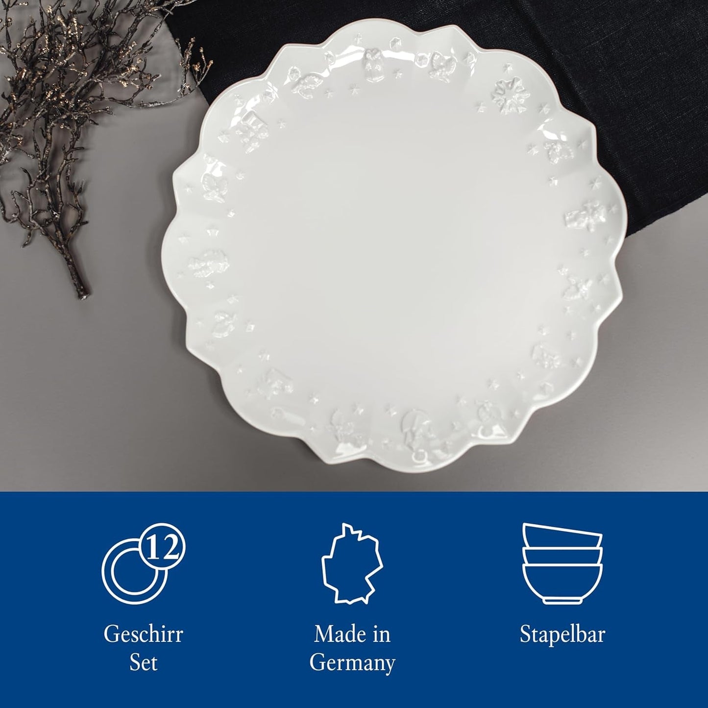 Villeroy & Boch Toy's Delight Royal Classic 8dílná sada nádobí, vhodné do myčky a mikrovlnné trouby, bílé, talíře, sada nádobí pro 4 osoby, vánoční nádobí, hračky, prémiový porcelán