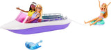 Barbie HHG60 - Motorový člun mořské panny se 2 panenkami (blondýnka/bruneta) a různými doplňky, hračka pro děti od 3 let