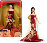 Panenka Barbie Signature Lunar New Year v červených šatech s hračkou kolekce Zlaté pivoňky JJX83