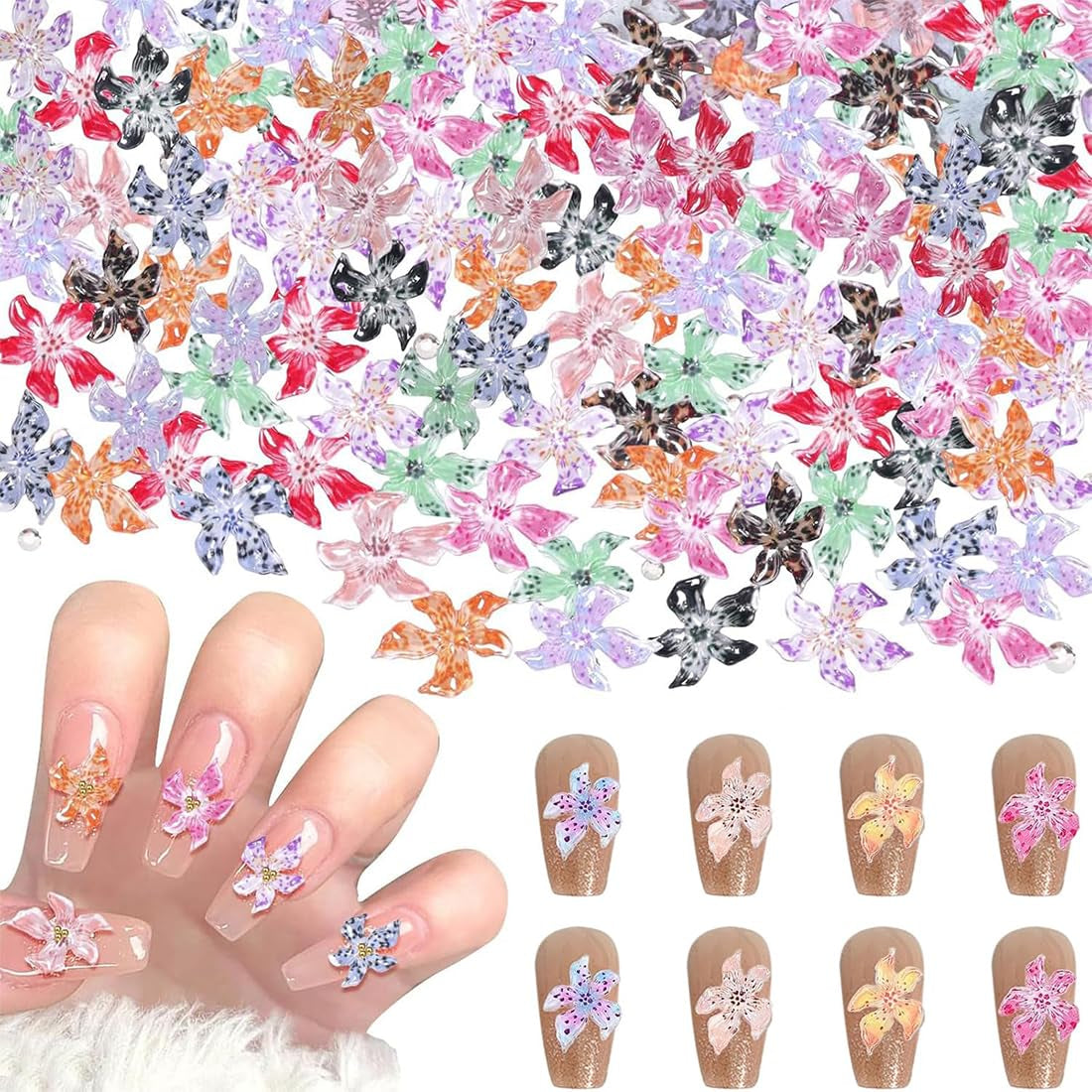 100 ks 3D Blume Nagel Charms Nägel Zubehör Nageldesign Glitzersteine ​​​​Nailart Strasssteine ​​​​Květinové přívěsky na nehty Luminous Flower Nail Art Charms Bunte Blumen Deko Nagel Steinchen Flowers Nail