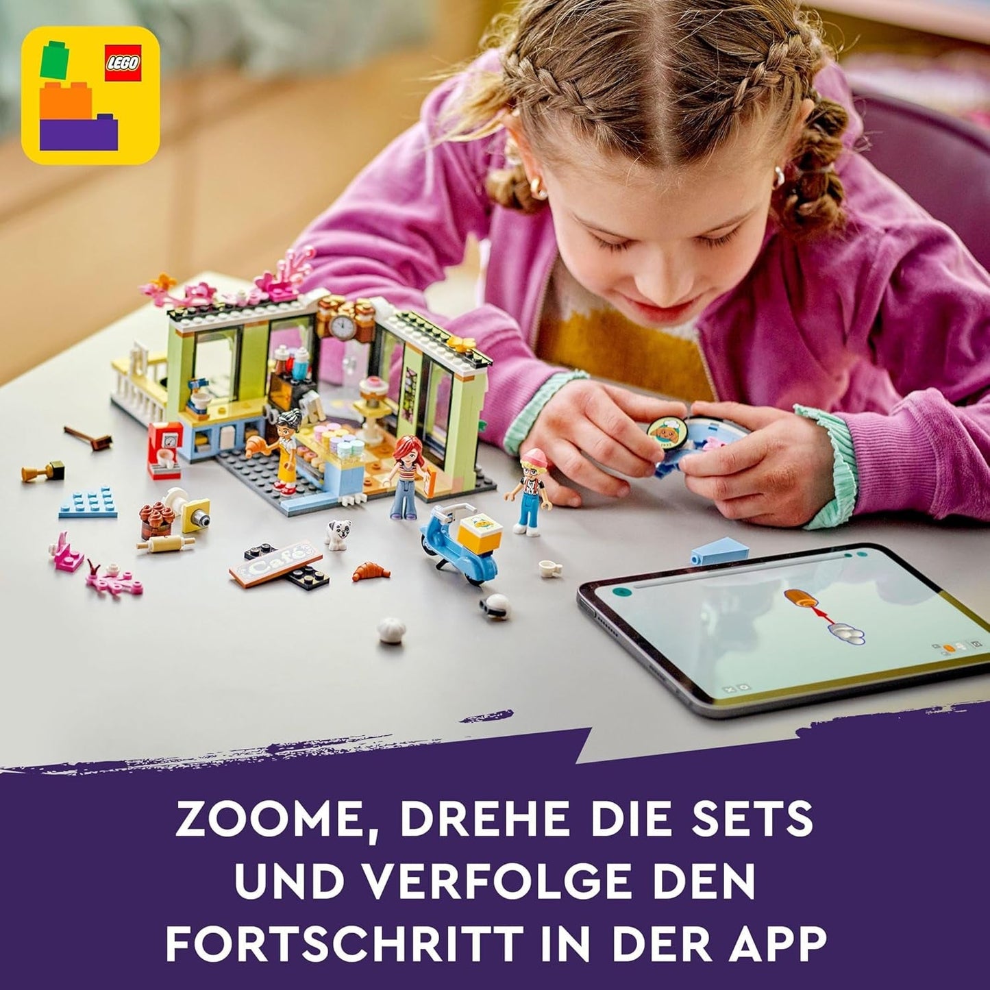 LEGO Friends kavárna v městečku Heartlake, dětská hračka, pekárna hraček, tip na dárek pro dívky a chlapce 6+, sada 3 hracích figurek a figurky psa 42618 Stavebnice Besuche den LEGO-Store