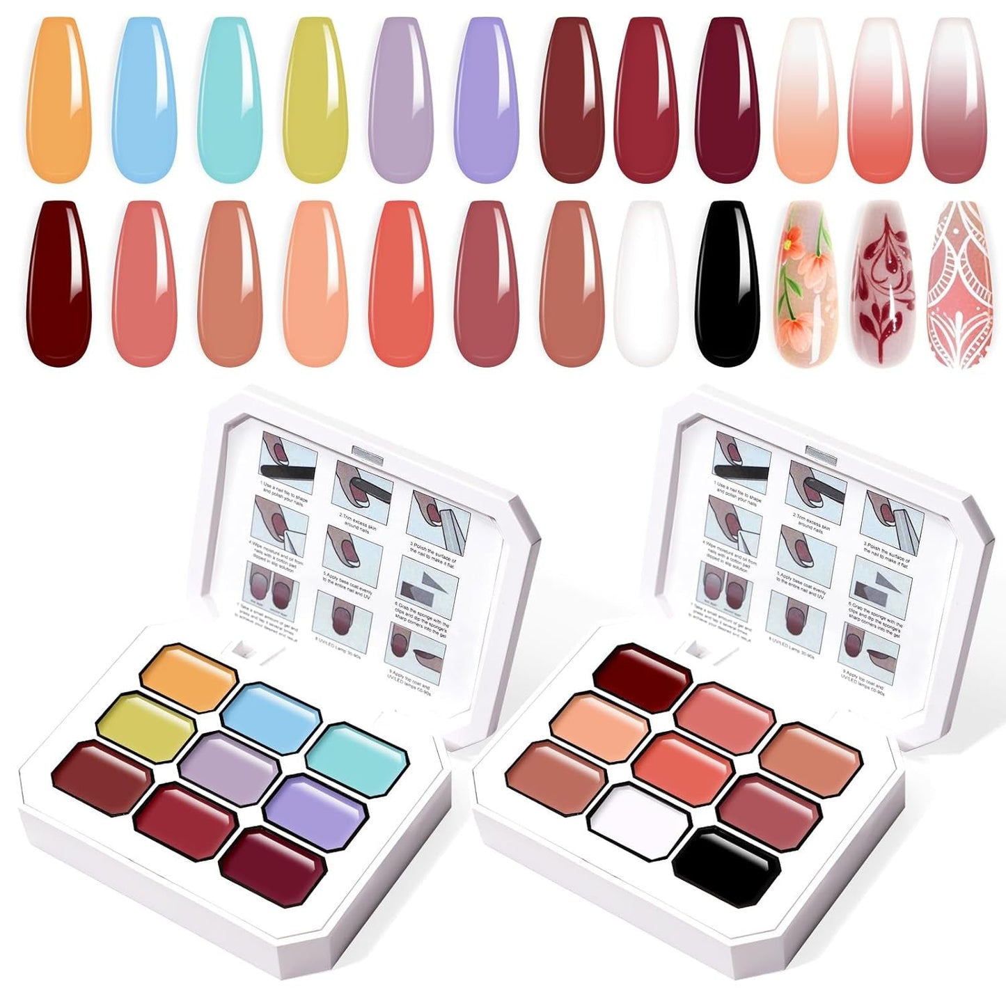 Gradient Painting Gel, 12 barev Ombre Gel lak na nehty se 100 ks houbiček na nehty a 4 drápy kovovým drapákem pro francouzskou manikúru DIY nail art, sada I