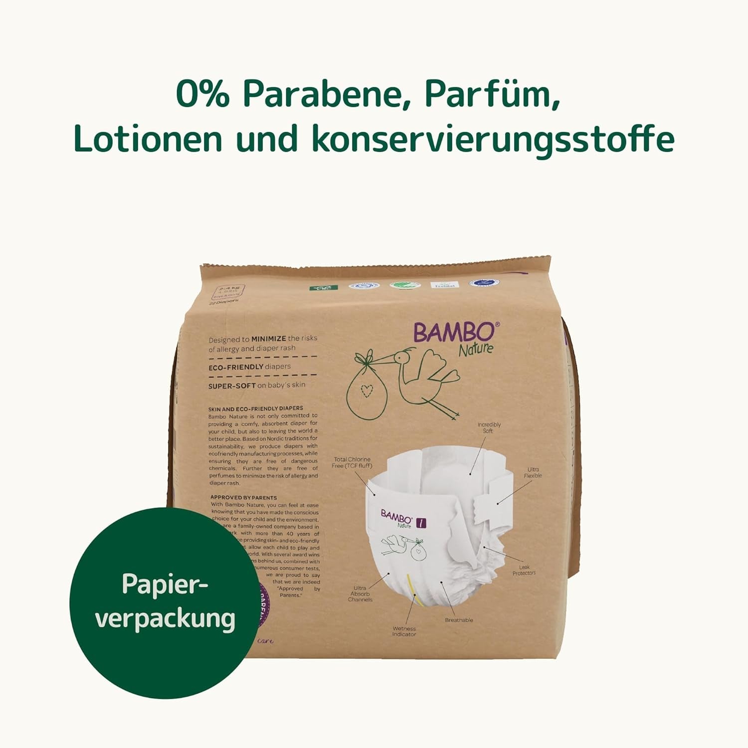 Dětské plenky Bambo Nature, velikost 1 (2-4 kg), 132 Count Moon Box | Prémiové plenky s vylepšenou ochranou proti protečení | Maximální pohodlí a svoboda pro novorozence | Dermatologicky testované plenky