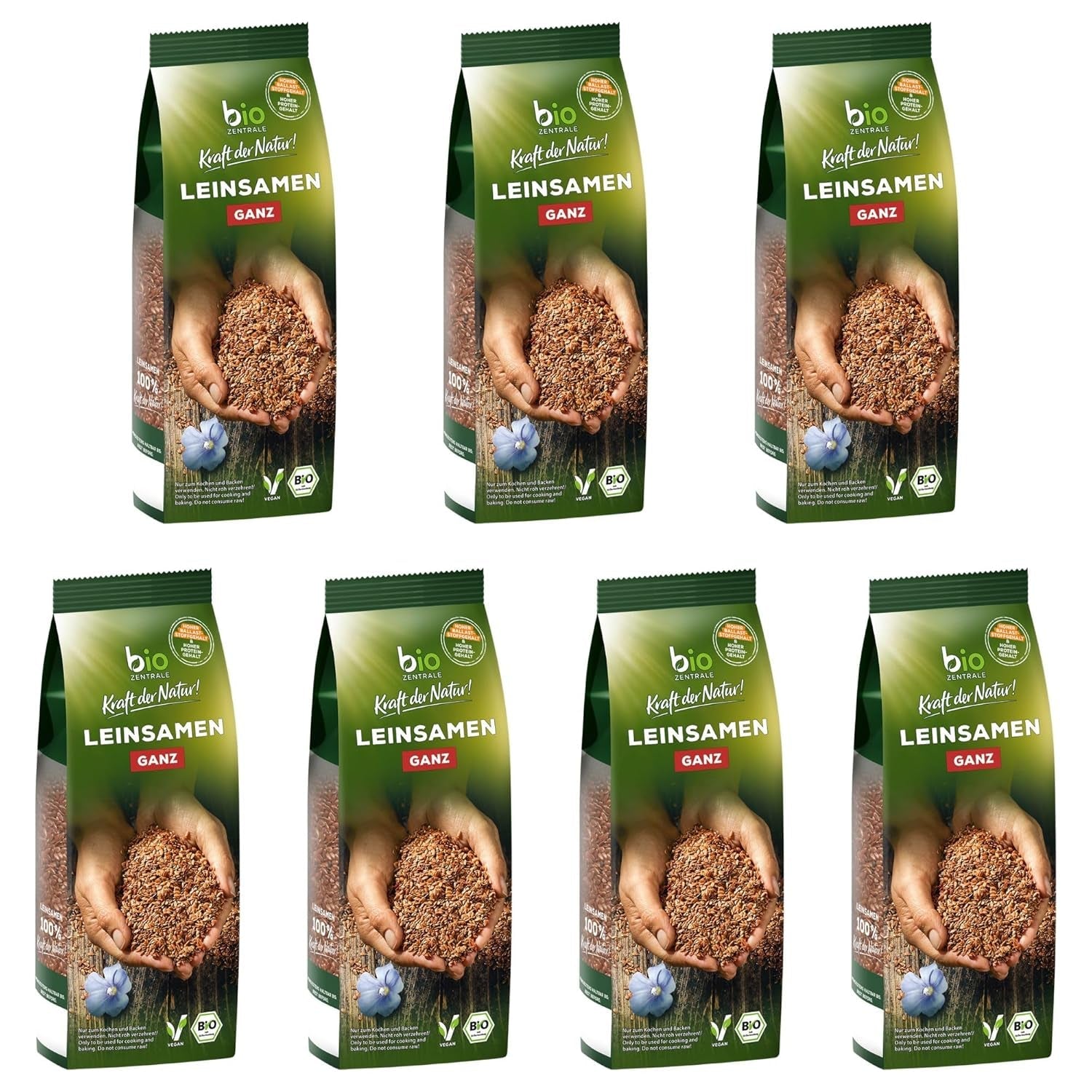 Biocentrální celá lněná semena | 7 x 400 g bio lněných semínek | Ideální do jogurtu, müsli a chleba | Alternativa psyllia, konopných semínek a chia semínek