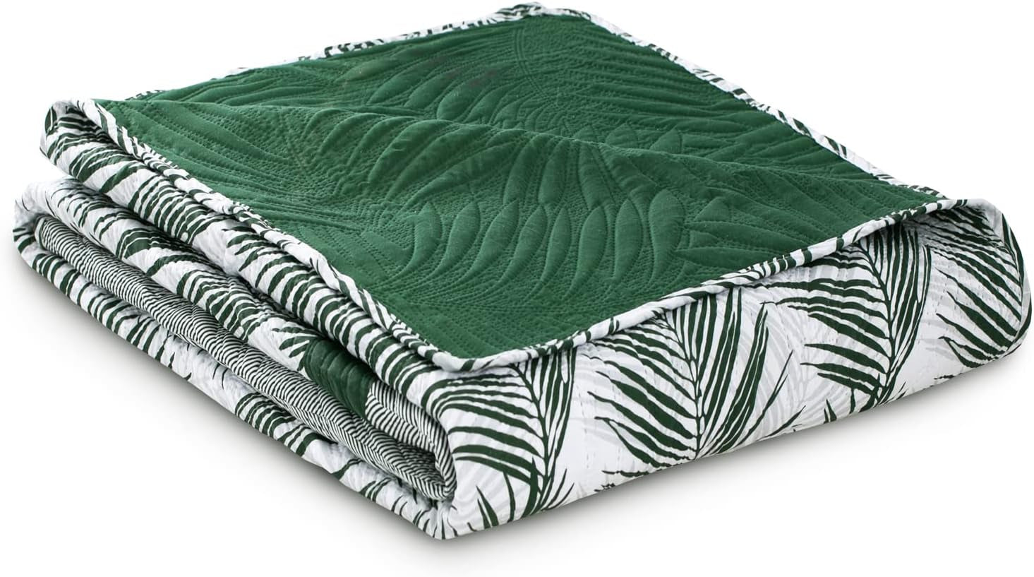 Ameliahome Přehoz na postel Přehoz na postel 170X210 Cm Oboustranný Přehoz na postel se snadnou údržbou Vzor rostlin Zelená Bílá Tropické Postele Bonaire a přikrývky Besuche den AmeliaHome-Store