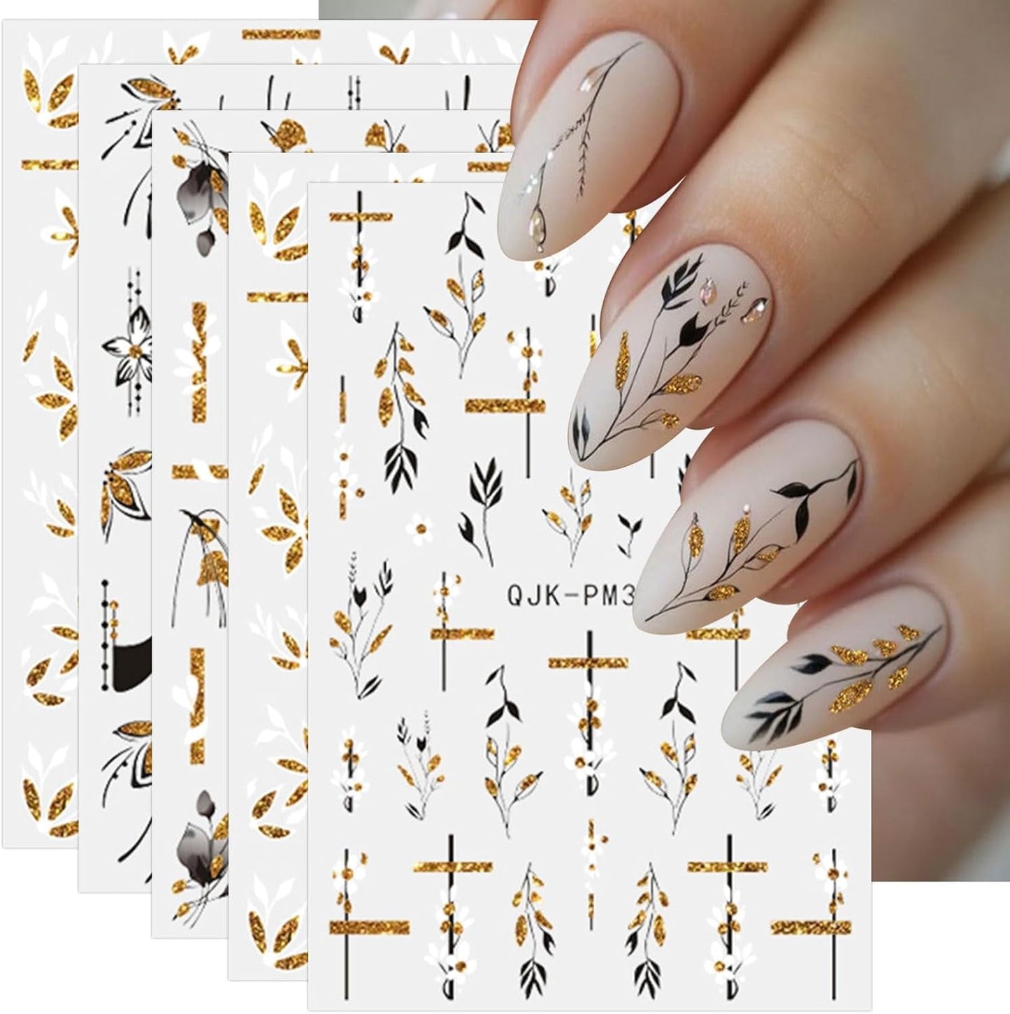 JMEOWIO Nálepka na nehty Blumen Glitzer 9 Blatt Nálepka na nehty Selbtklebend Nagelaufkleber Frühling Letní Blumen Dekoration Nageldesign Zubehör