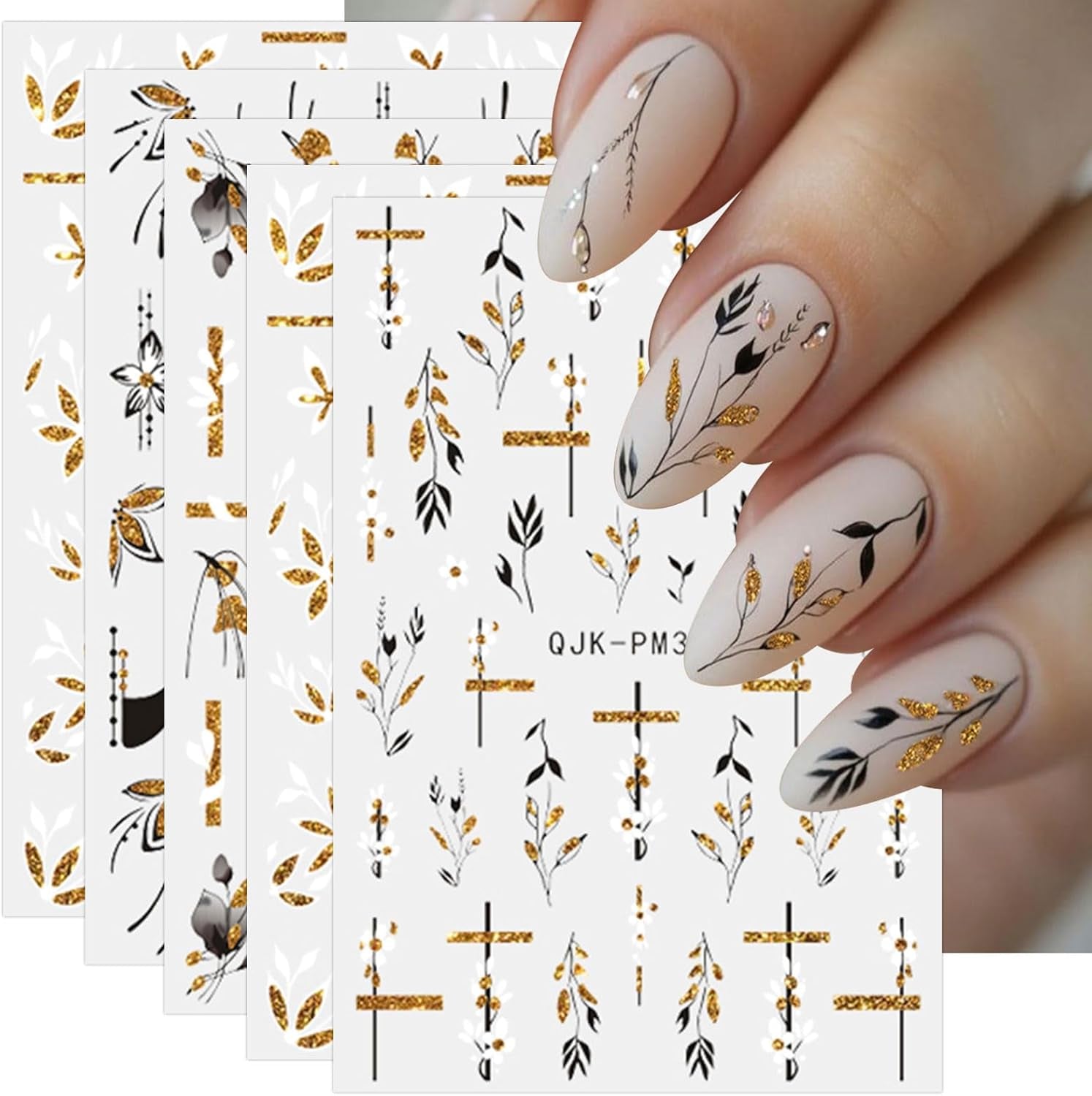 JMEOWIO Nálepka na nehty Blumen Glitzer 9 Blatt Nálepka na nehty Selbtklebend Nagelaufkleber Frühling Letní Blumen Dekoration Nageldesign Zubehör