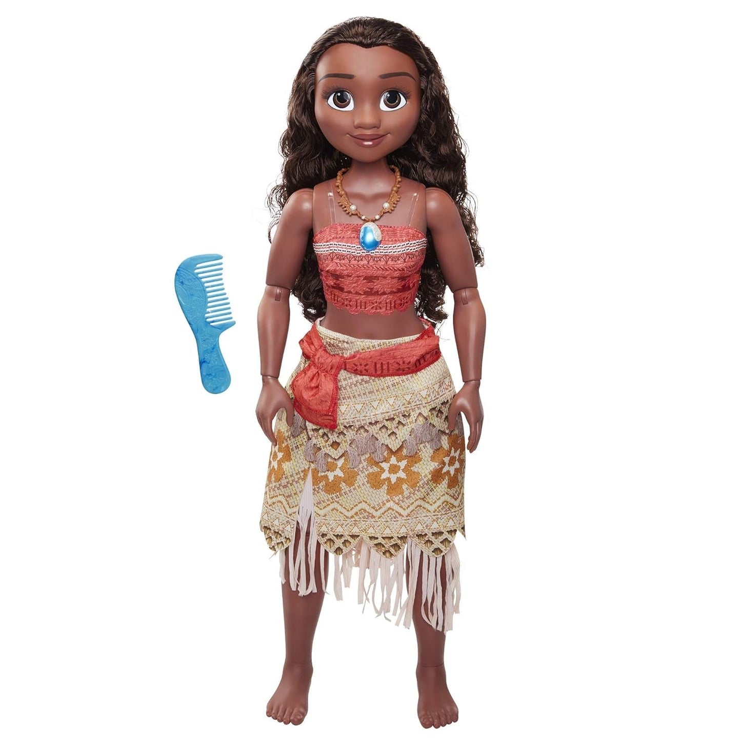 Disney Princess Moana 80cm Play Doll od Jakks Pacific Pohyblivá panenka s kartáčem na rozčesání Vlnité kudrlinky Filmem inspirované šaty Odnímatelný přívěsek náhrdelník Naty Shop Dolls Výchozí název