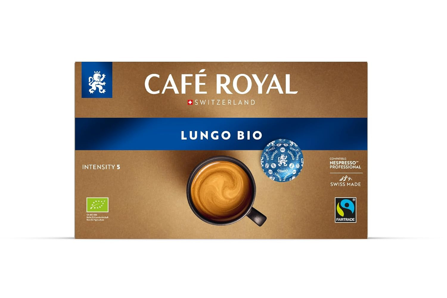 Café Royal Professional Pads, Bio Lungo, 50 Nespresso (R) Professional kompatibilní podložky do kanceláře a gastronomie, Bio a Fairtrade zertifiziert, 100 Prozent Arabica, Intensität 5