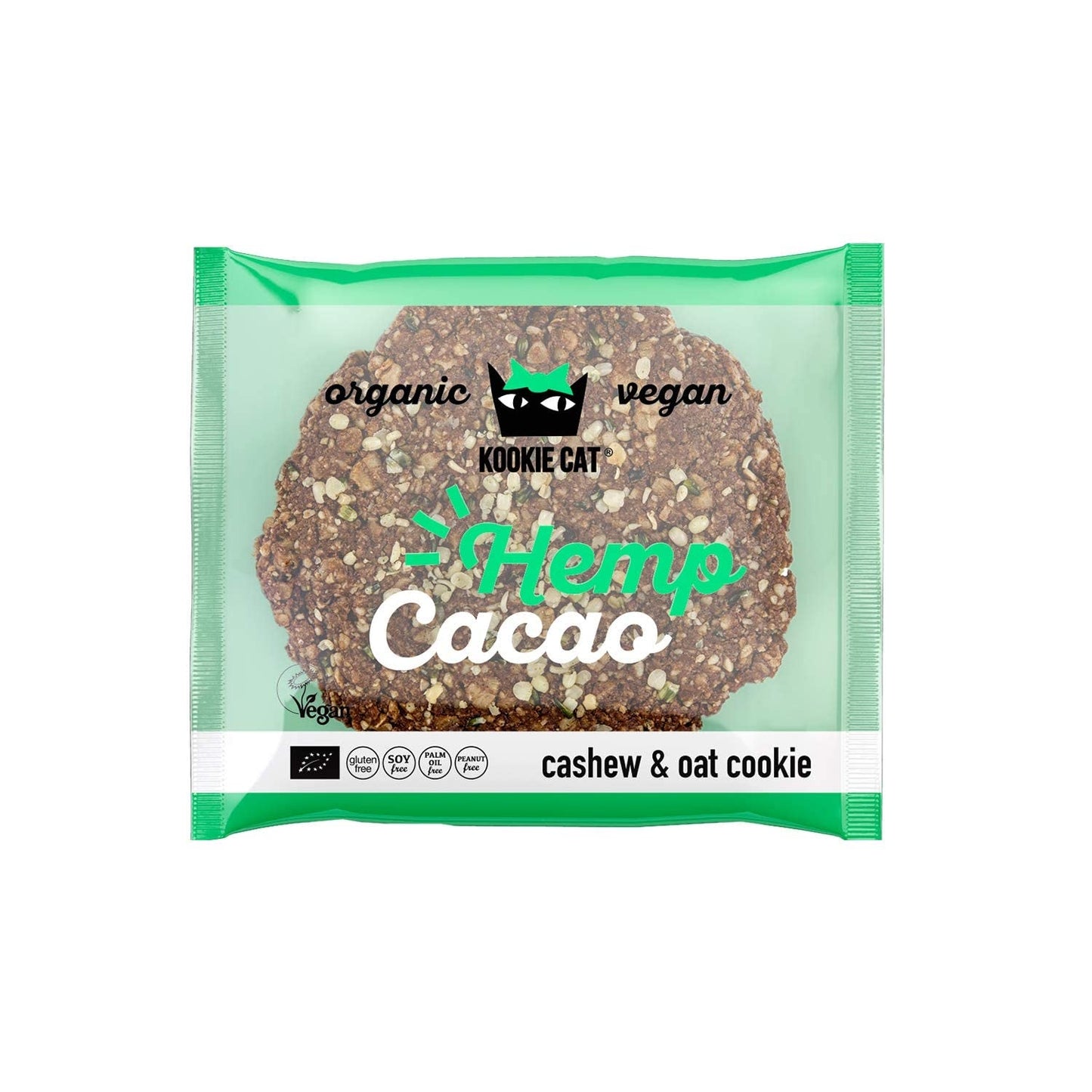 Konopné semínko a kakao – jednotlivě balené veganské bezlepkové bio kešu a ovesné sušenky bez sóji – 12 x 50 g multipack