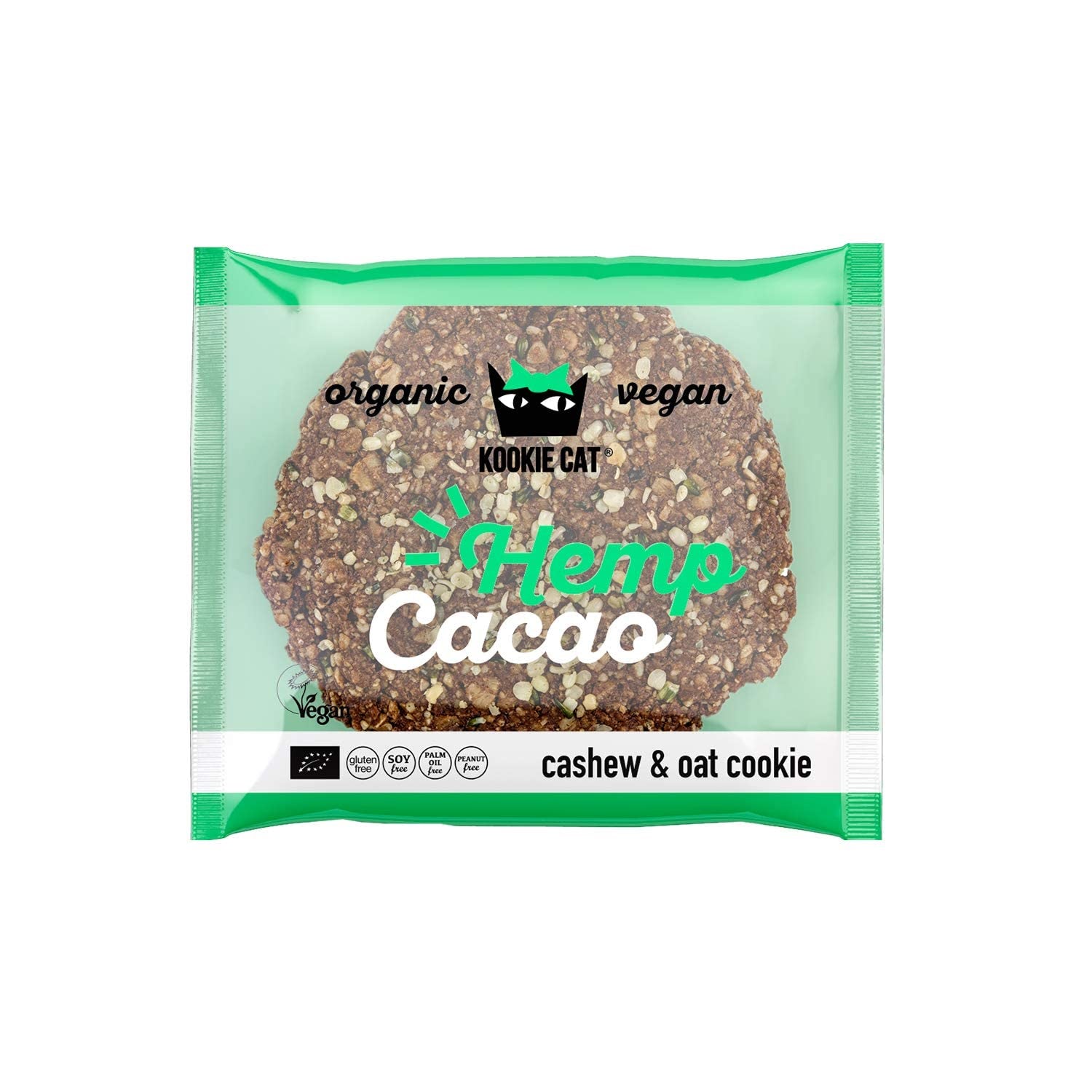 Konopné semínko a kakao – jednotlivě balené veganské bezlepkové bio kešu a ovesné sušenky bez sóji – 12 x 50 g multipack