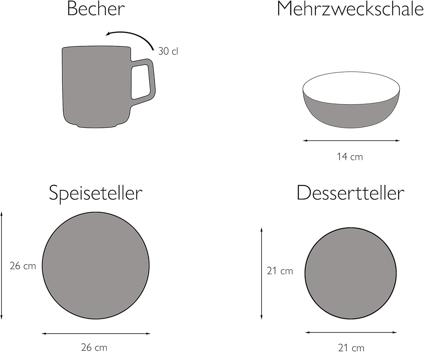 CreaTable, 22506, řada COSY DAY, 16dílná sada nádobí pro 4, porcelánová kombinovaná služba, vhodné do myčky a mikrovlnné trouby, kvalitní výroba
