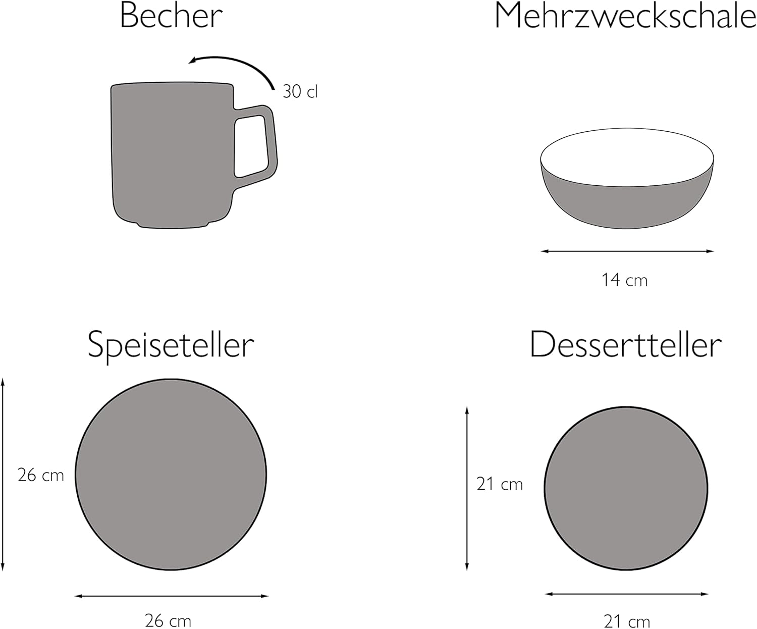 CreaTable, 22506, řada COSY DAY, 16dílná sada nádobí pro 4, porcelánová kombinovaná služba, vhodné do myčky a mikrovlnné trouby, kvalitní výroba