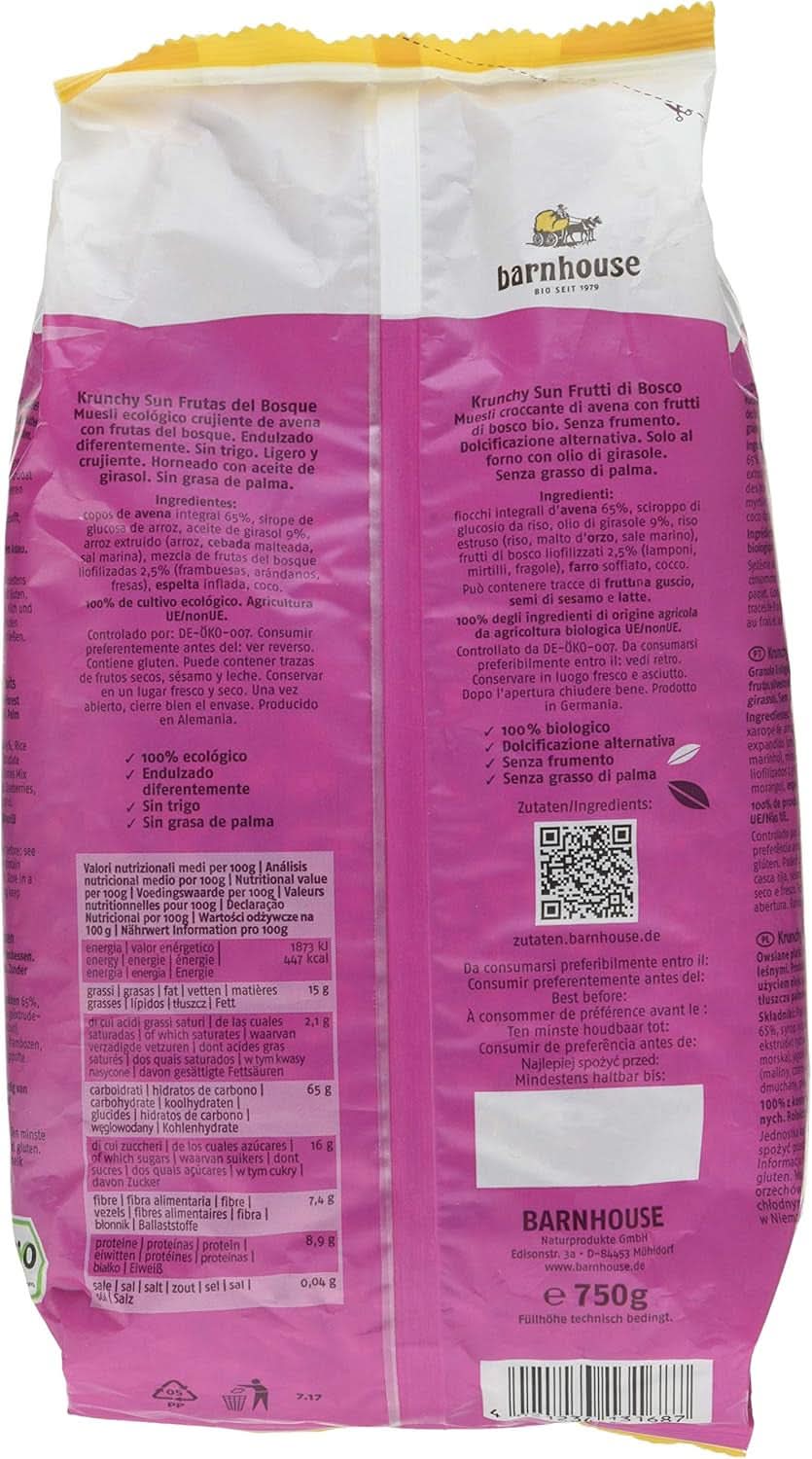 Barnhouse Müsli Krunchy Sun Fruits, 750 gramů Cereal Naty Shop