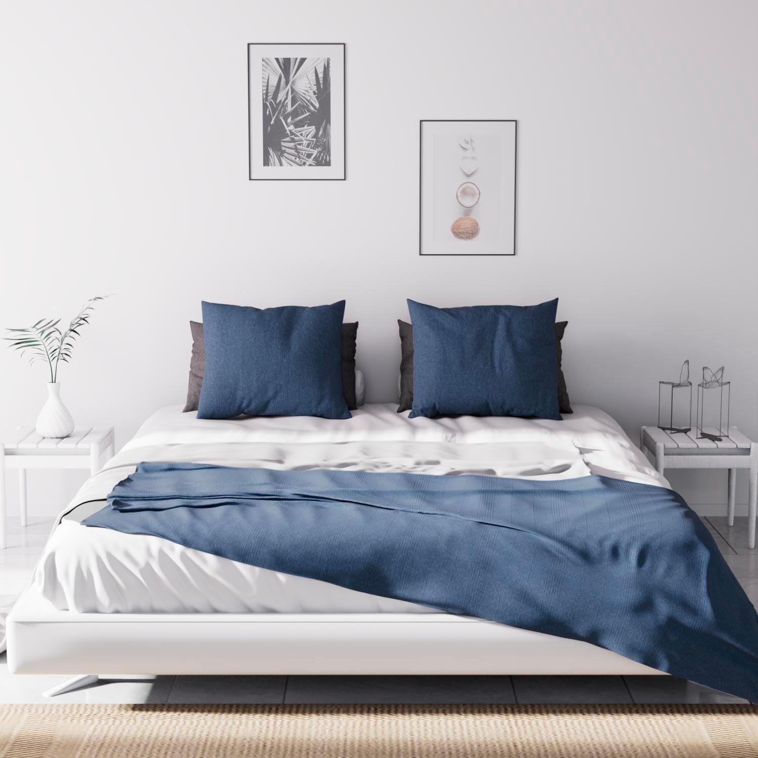 Soleil D'Ocre Adele, potah cik-cak, shozený z pohovky, Polycoton, modrý, 220 X 240 Cm Peřiny a přikrývky Naty Shop
