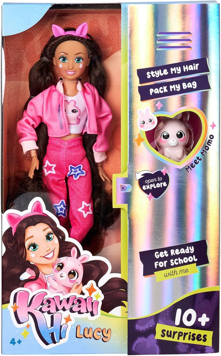 Simba 105953975 - Kawaii Hi Dress-Up Panenka Lucy (26 cm) - Kloubová kadeřnická panenka, králičí panenka s dlouhými vlasy a doplňky Hračka pro 4 roky a více