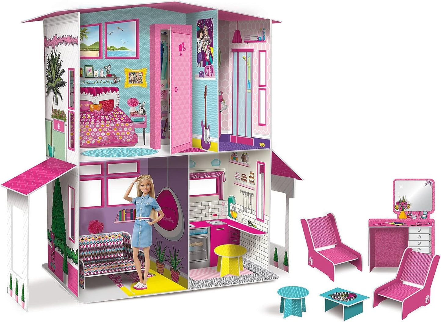 Lisciani - BARBIE domeček pro panenky - Vila snů Barbie na dvou podlažích - 3D dům na stavbu, výzdobu a design - kreativní řemeslná a stavební hračka pro děti Domečky pro panenky od 4 let Naty Shop Výchozí název