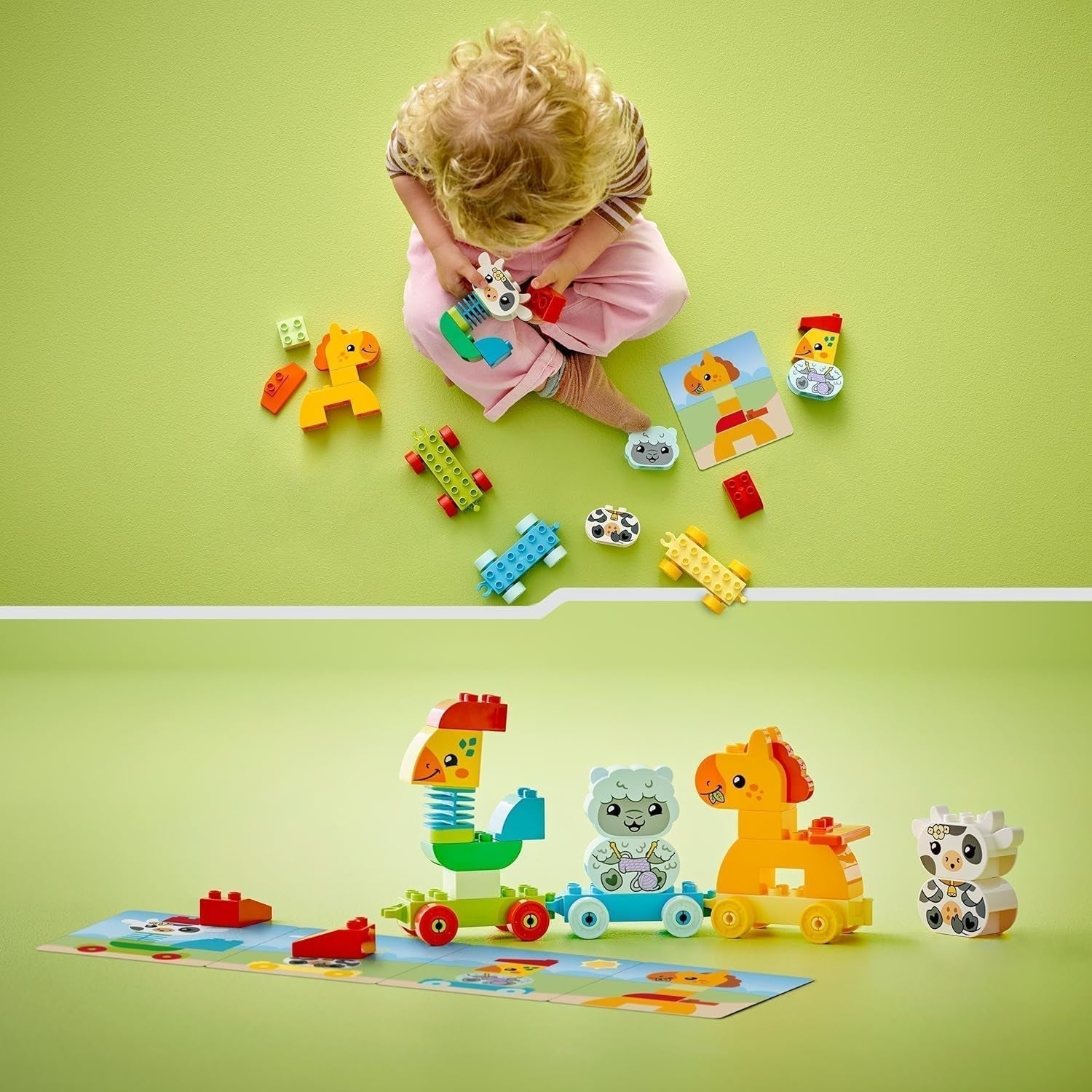 LEGO DUPLO Zvířecí vláček, Vláček s koly, Kreativní stavění a přestavování figurek zvířat, Vzdělávací hračka pro batolata, Dárek k narozeninám pro milovníky zvířat Dívky a chlapce 1½ roku staré 10412 Stavebnice Besuche den LEGO-Store