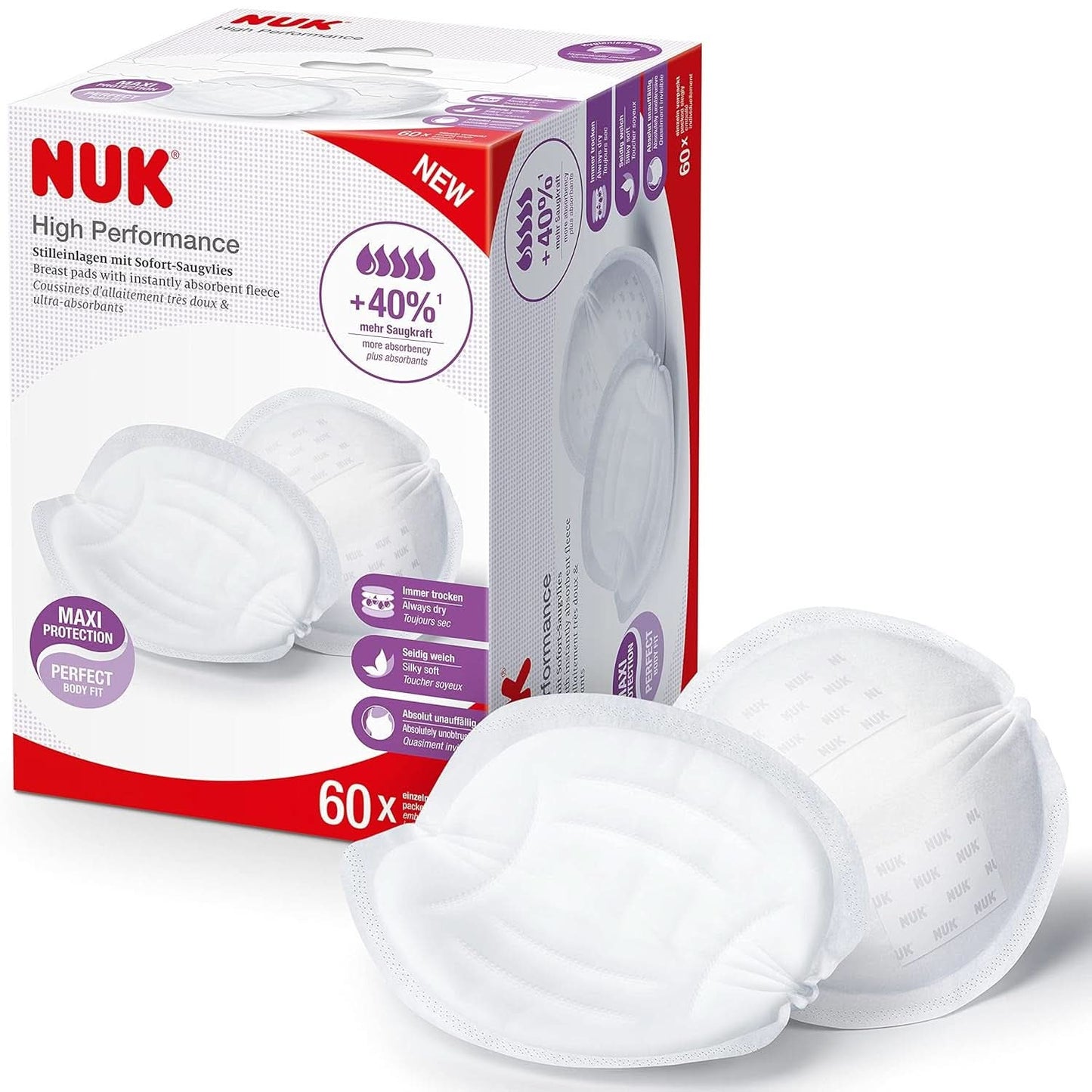 NUK Vysoce výkonný Einweg-Stilleinlagen Mit Sofort-Saugvlies | Einlagen Zum Stillen | Einzelverpackung | +40% vyšší sací výkon | 60 Stück Dětská výživa a příslušenství pro kojení Naty Shop 60 Stück High Performance