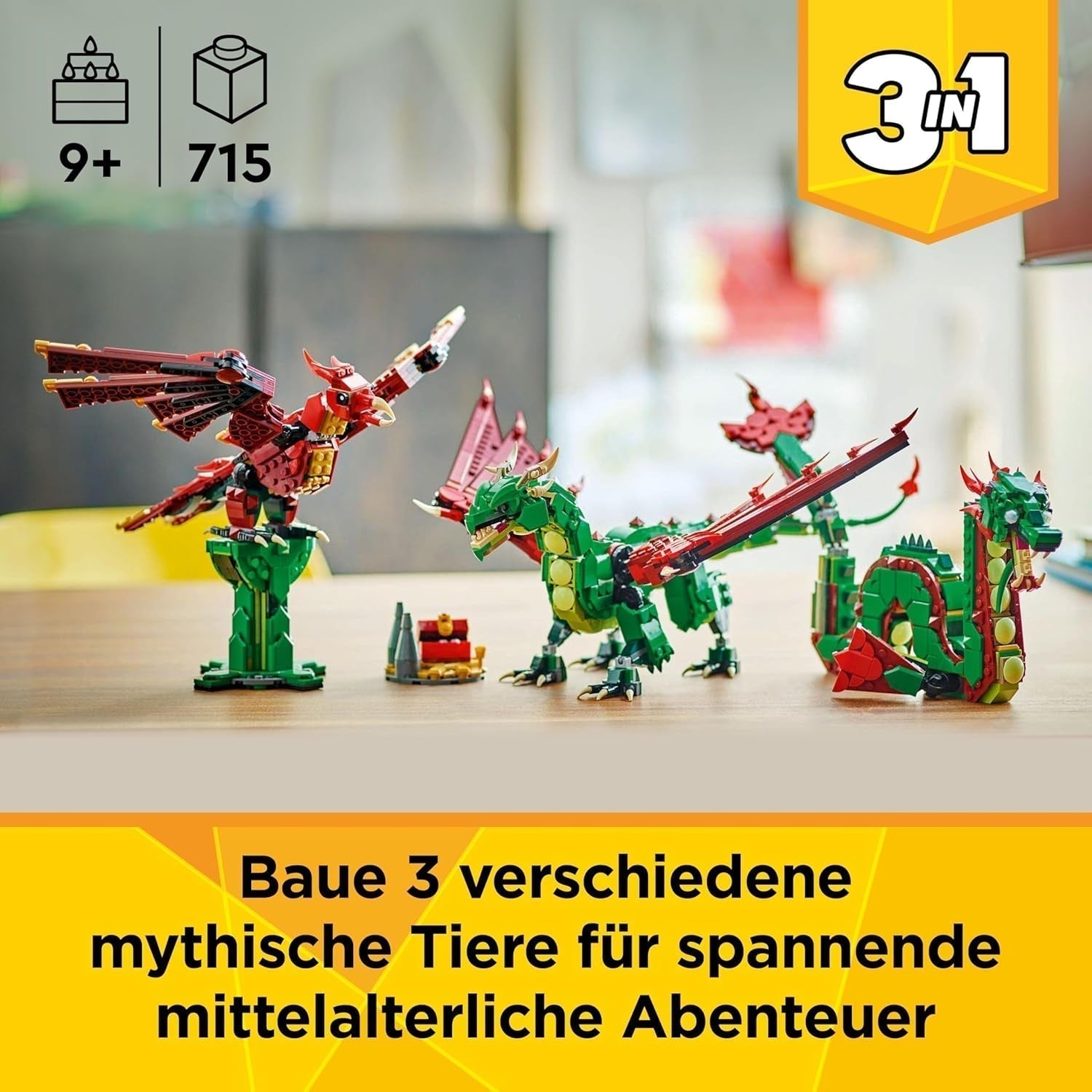 LEGO Creator 3v1 Zelený drak - Hračka - Promění se v mořského hada nebo Fénixe - Stavebnice zvířátek pro děti - Dárek pro chlapce a dívky od 9 let 31161 Stavebnice Besuche den LEGO-Store