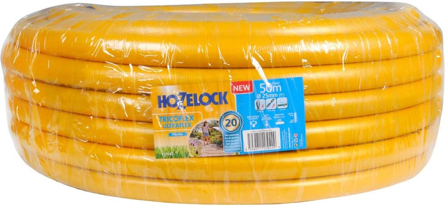 HOZELOCK - Hadice Tricoflex Ultraflex Ø 12,5 mm (1/2") 20 M: Ohebná zahradní hadice, odolná proti povětrnostním vlivům, zkroucení a ohybu, vyrobená ze 40 % recyklovaného PVC [117002], žlutá