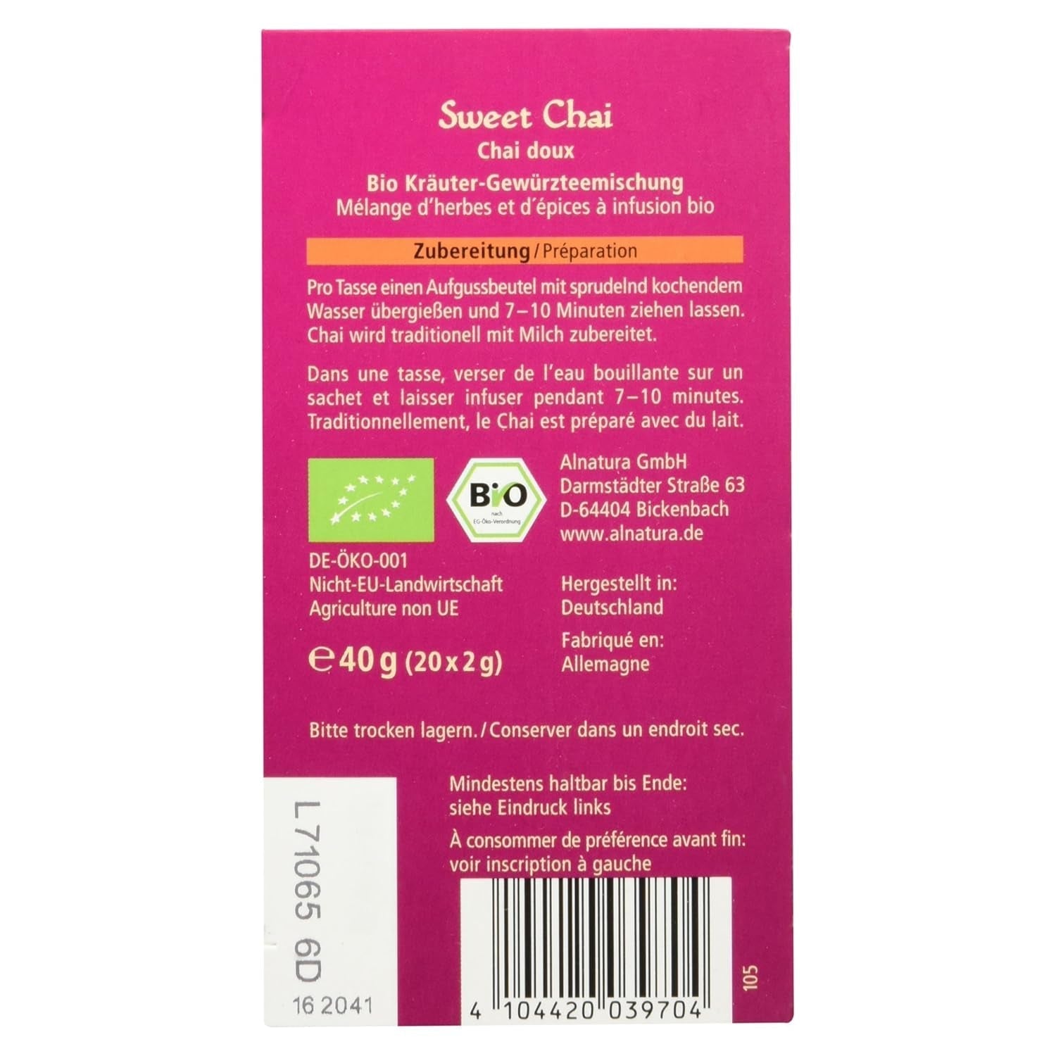 Sweet Chai Bio čaj, 20 čajových sáčků, 40 g (balení po 3)
