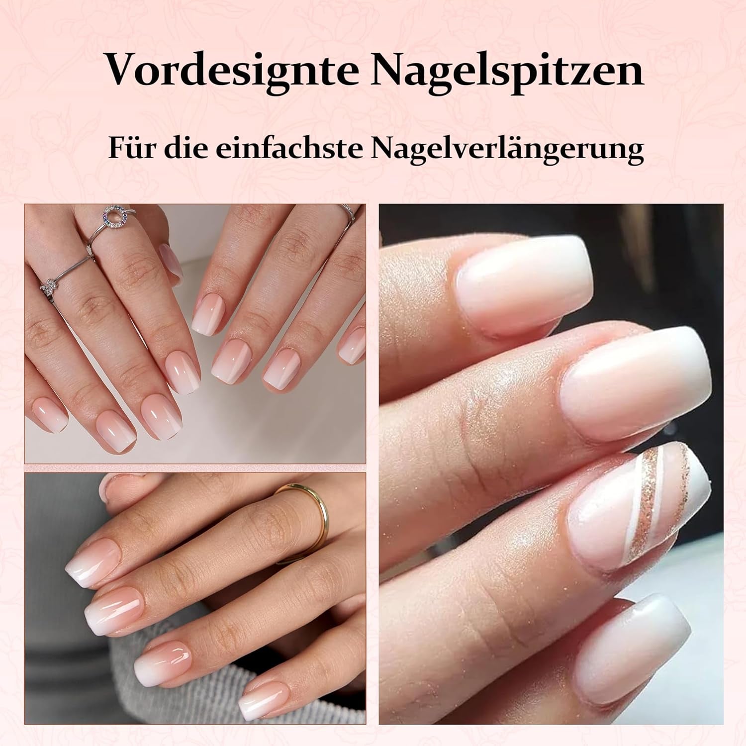 240ks Gradient Square Nails Set, Nude White Gradient Artificial Nails for Oil Pen Lepidlo, Medium Ombre Natural Falešné nehty pro ženy DIY (Nude Square)