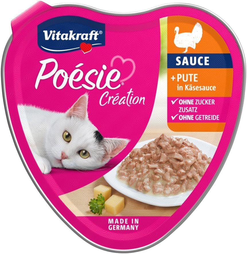 Vitakraft Poésie Création, mokré krmivo pro kočky, mokré krmivo pro kočky v omáčce, s krůtou v sýrové omáčce, multipack, bez přidaného cukru nebo obilovin (15 x 85 g)