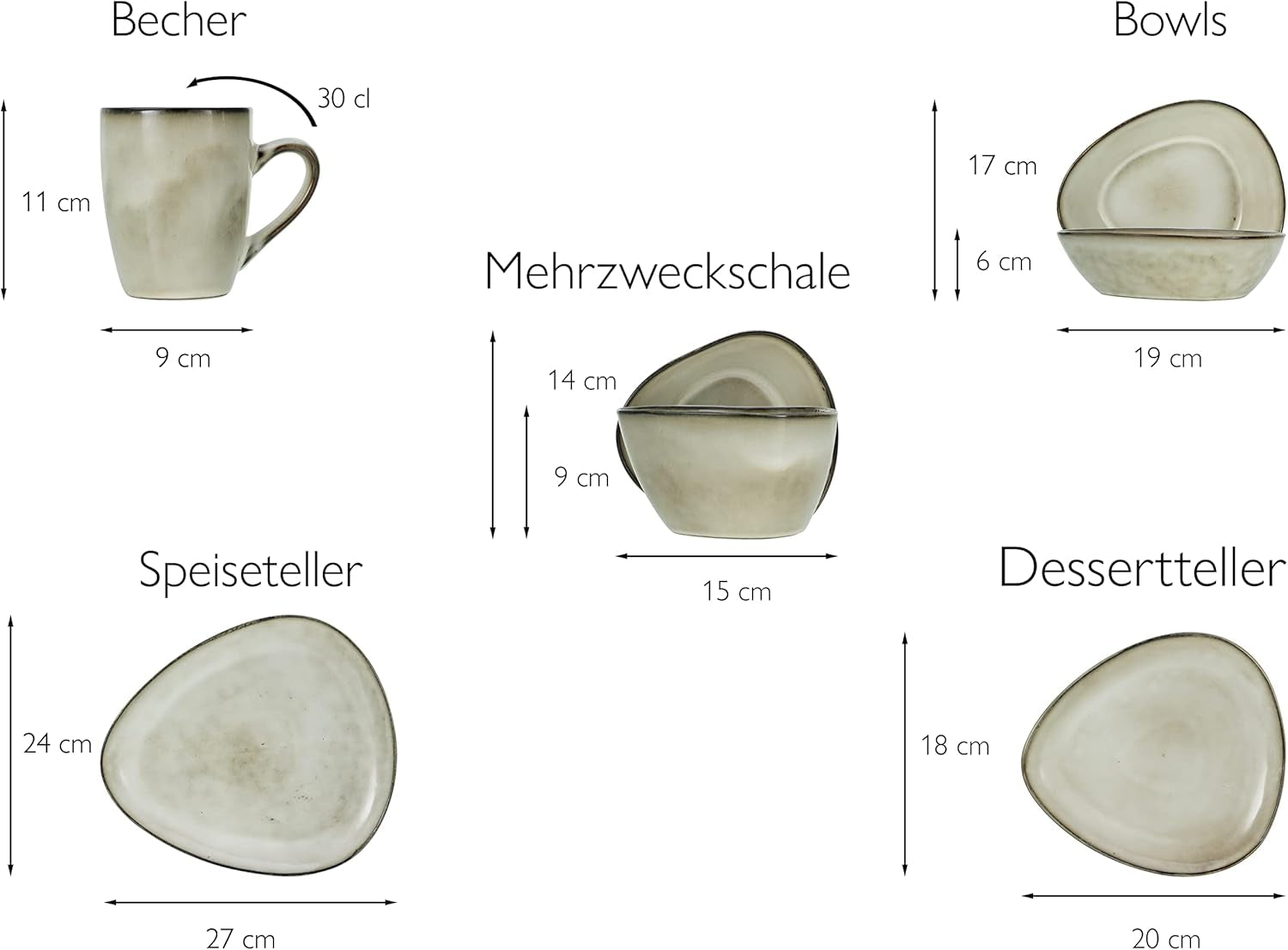 CreaTable, 23769, CLOUDY Series, Písek, 10dílná sada nádobí, Porcelánová kombinovaná služba, Vhodné do myčky a mikrovlnné trouby, Kvalitní výroba