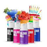 Color Mill Liquid Food Coloring Set - 5 x 20 ml na olejové bázi (černá, růžová, fialová, červená a modrá) - odolná proti UV záření - ideální na pečení a jako poleva na dorty, muffiny a ozdoby dortů